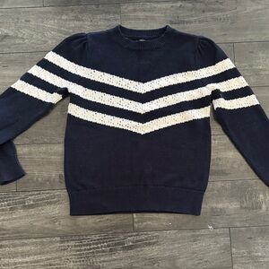 LOFT Navy and Cream Chevron Sweater